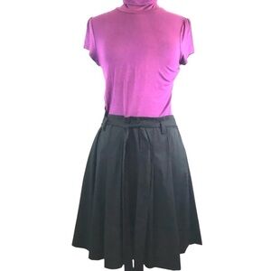 INC International Concepts Blouson Dress Hot Pink Top Black Skirt Belt